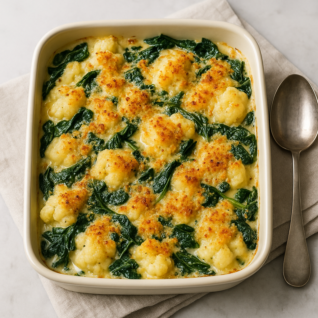 Baked Cauliflower with Spinach and Cheese