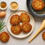 Crispy golden parsnip fritters with fresh chives and sour cream dip