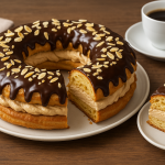 Mocca Cream Ring – German choux pastry filled with coffee cream, topped with chocolate glaze and almonds