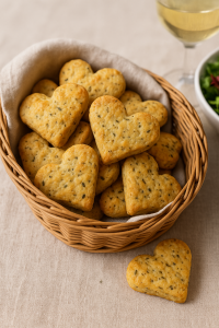 Savory herb heart biscuits with oregano and shallots, freshly baked and golden brown