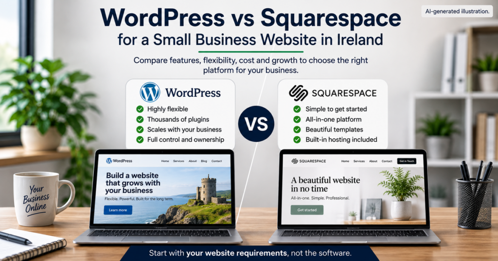 WordPress and Squarespace comparison for a small business website in Ireland