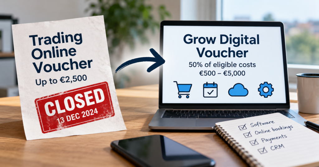 Trading Online Voucher closed in December 2024, compared with the Grow Digital Voucher for Irish businesses.